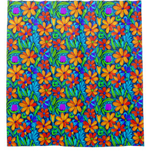 Bright Colourful Folk Art Flowers Shower Curtain