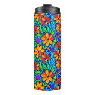 Bright Colourful Folk Art Flowers  Thermal Tumbler