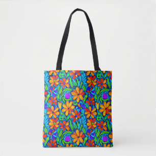 Bright Colourful Folk Art Flowers  Tote Bag