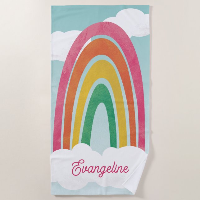Bright Colourful Fun Rainbow Name Beach Towel (Front)