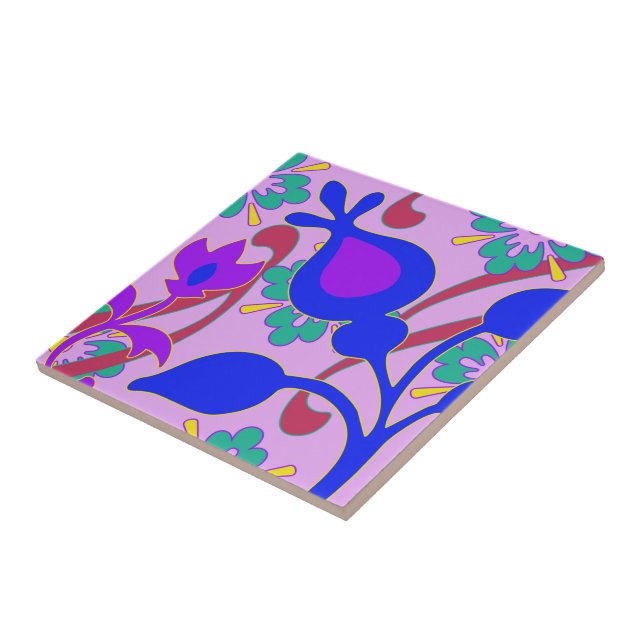 Bright Colourful Funky Flowers Abstract Trivet (Side)