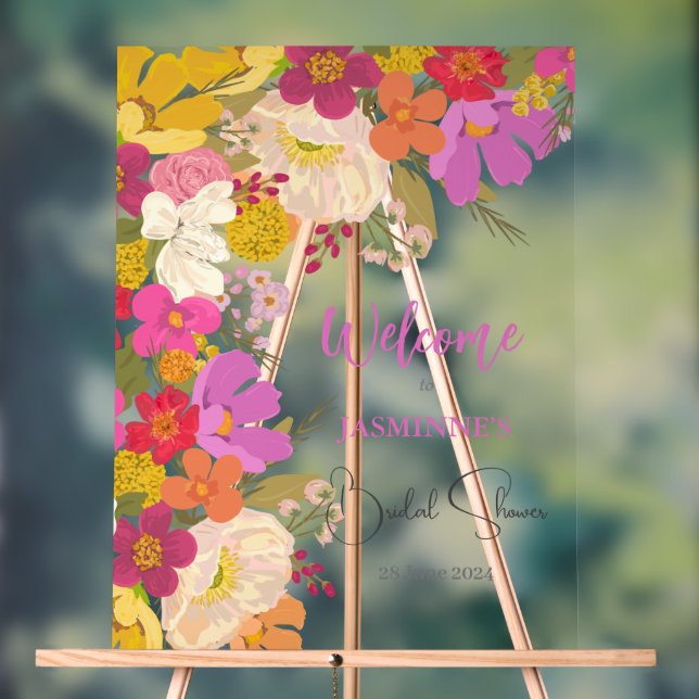 Bright & Colourful Garden Floral Bridal Shower  Acrylic Sign (Neutral)