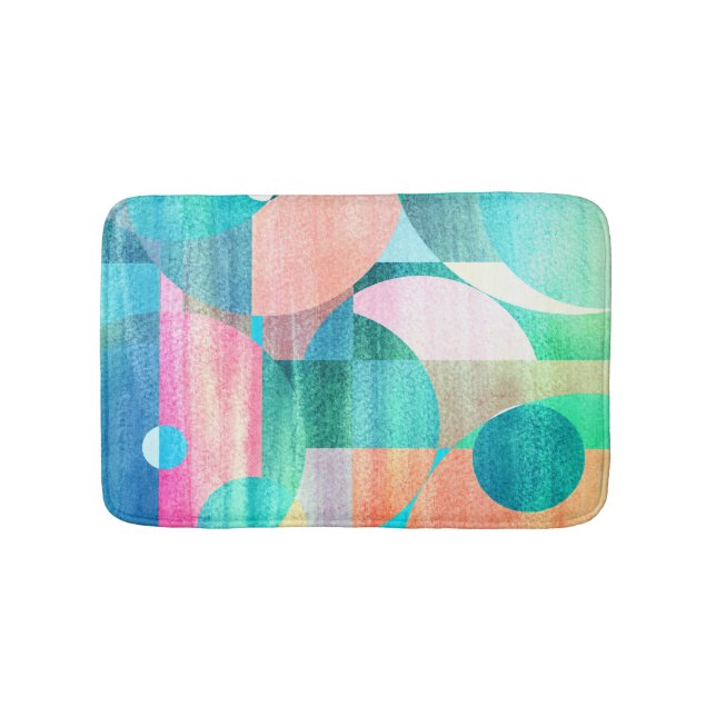 Bright, Colourful Geometric Abstract Bath Mat (Front)