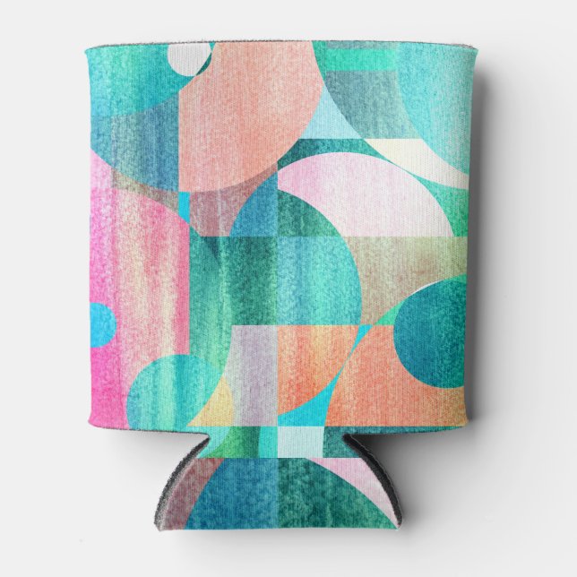 Bright, Colourful Geometric Abstract Can Cooler (Front)