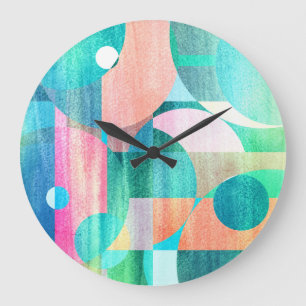 Bright, Colourful Geometric Abstract Large Clock