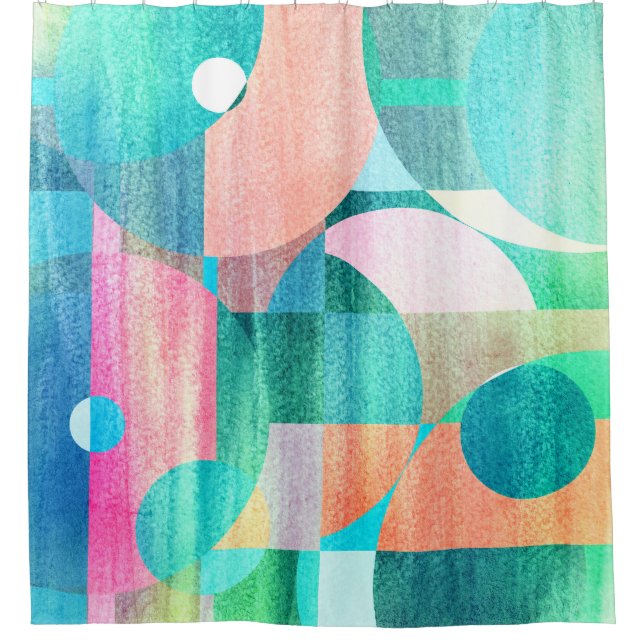 Bright, Colourful Geometric Abstract Shower Curtain (Front)