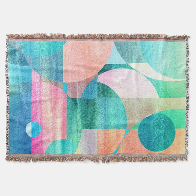 Bright, Colourful Geometric Abstract Throw Blanket (Front)