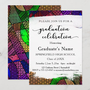 Bright Colourful Geometric Pattern Graduation Part Invitation