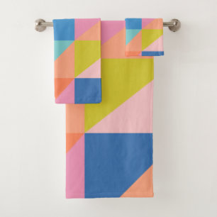 Bright Colourful Geometric Shapes in Pink and Blue Bath Towel Set