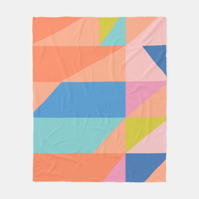 Bright Colourful Geometric Shapes | Orange and Blu Fleece Blanket (Front)