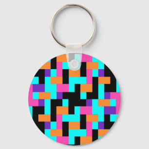 Bright Colourful Geometric Square Pattern Key Ring