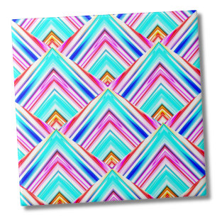 Bright Colourful Geometric Triangles Pink Blue Ceramic Tile
