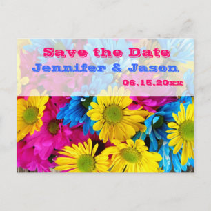 Bright Colourful Gerber Daisy Bouquet Save the Dat Announcement Postcard