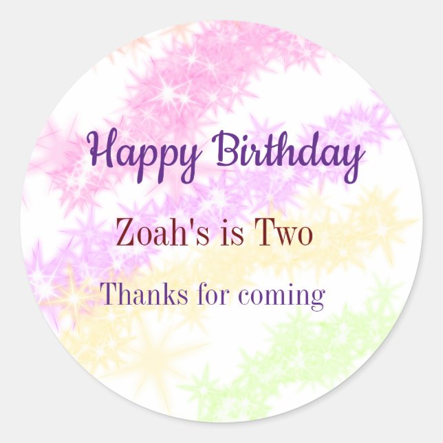 Bright colourful glitter background happy birthday classic round sticker (Front)