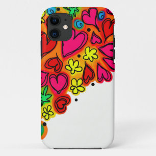 Bright Colourful Graffiti Flowers Hearts Pattern iPhone 11 Case