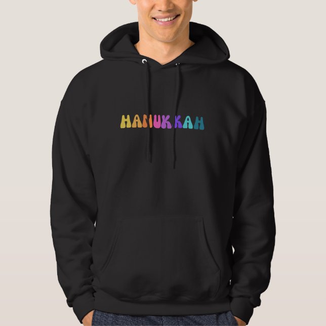 Bright Colourful Groovy Hanukkah Text Men’s Hoodie (Front)