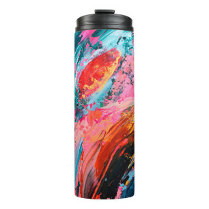 Bright colourful hand painted abstract backgrounda thermal tumbler