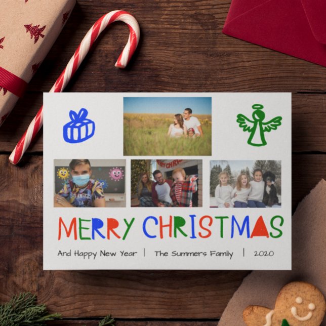 Bright Colourful Handwritten Photo Christmas Holiday Card (Creator Uploaded)