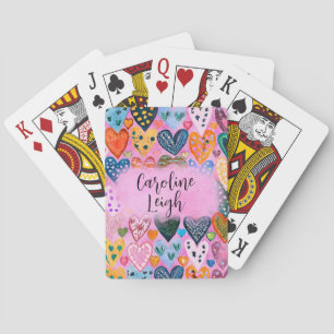 Bright Colourful Hearts Personalised Teen School Playing Cards