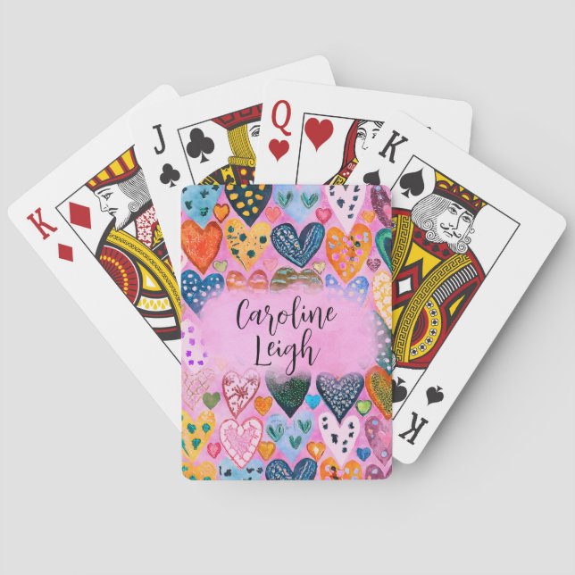Bright Colourful Hearts Personalised Teen School Playing Cards (Back)