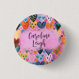 Bright Colourful Hearts Personalised Teen Teenager 3 Cm Round Badge