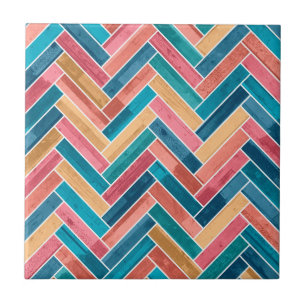 Bright Colourful Herringbone Pattern Ceramic Tile