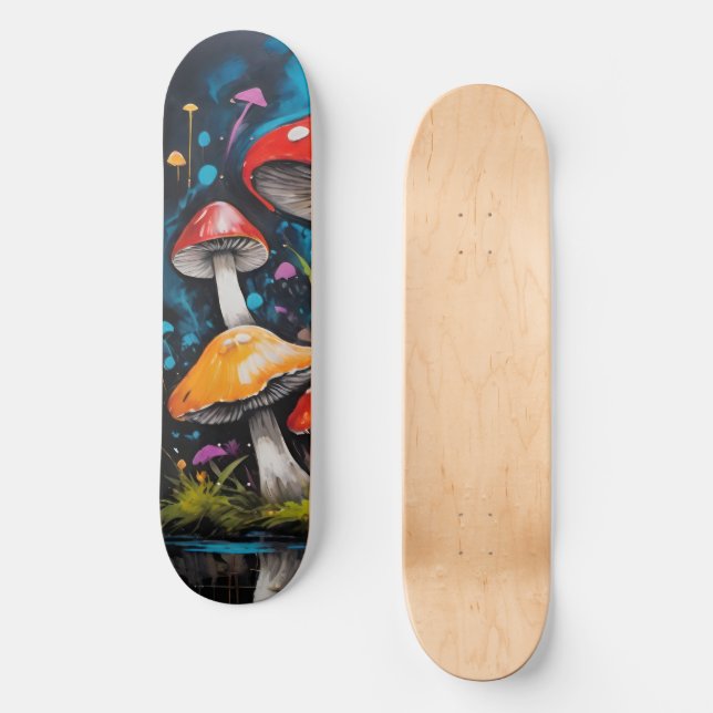 Bright Colourful Hippie Mushrooms Fungi Skateboard (Front)