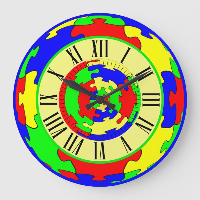 Bright Colourful Jigsaw Puzzle Art, Roman Numerals Large Clock (Front)
