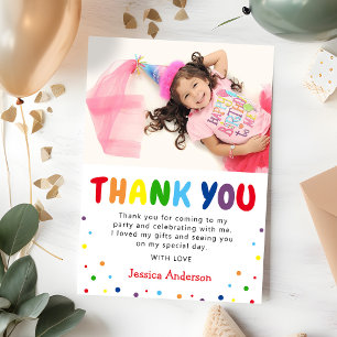 Bright Colourful Kids Birthday Photo Thank You Card