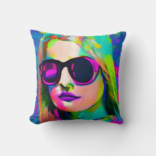 Bright Colourful Ladies in Sunglasses Art Cushion