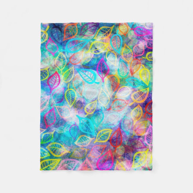 Bright Colourful Leafs Pattern Fleece Blanket (Front)