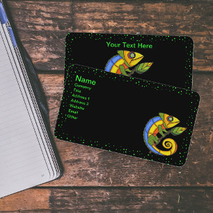 Bright Colourful Lizard on Branch Green Dot Border Business Card