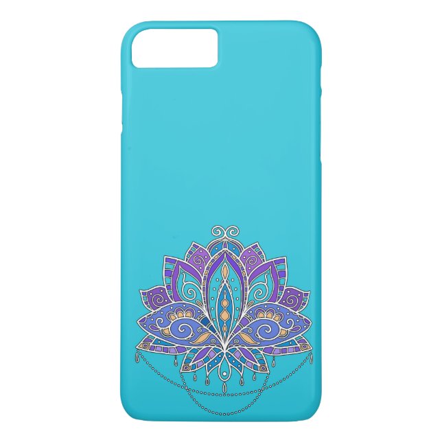 Bright Colourful Lotus flower on blue teal Case-Mate iPhone Case (Back)