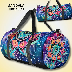 Bright Colourful Mandala Blue Aqua Pink Duffle Bag