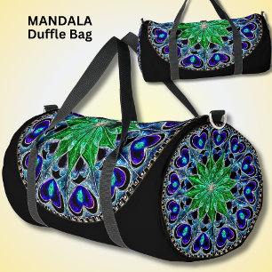 Bright Colourful Mandala Green Blue Hearts Duffle Bag