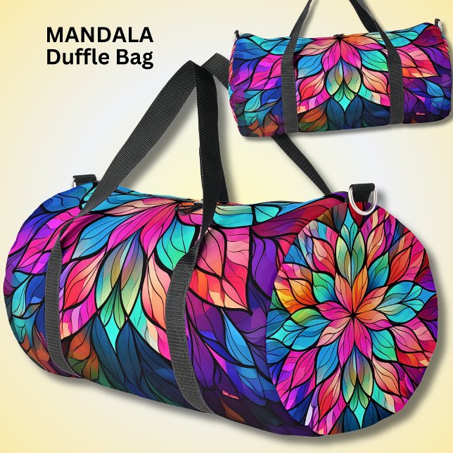Bright Colourful Mandala Pink Aqua Stained Glass Duffle Bag (Creator Uploaded)