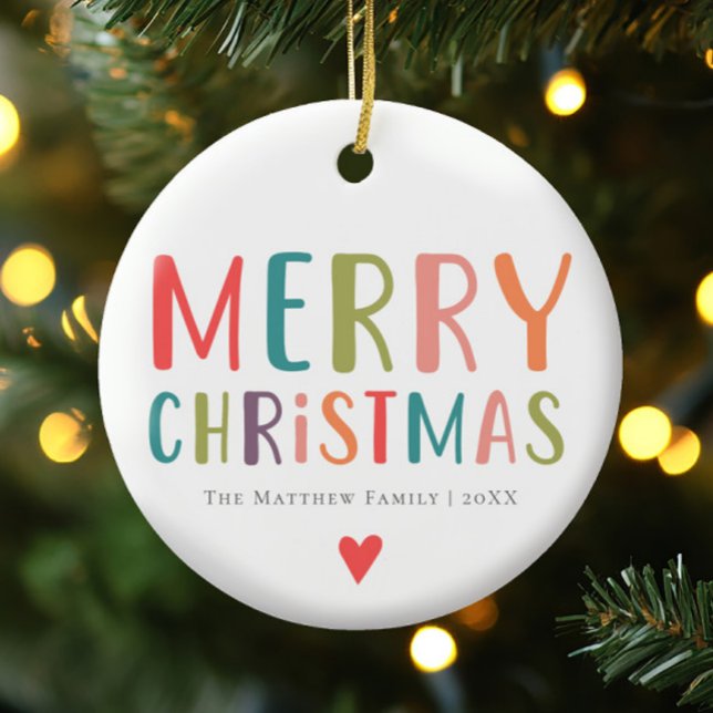 Bright & Colourful Merry Christmas Family Ceramic Ornament (Creator Uploaded)