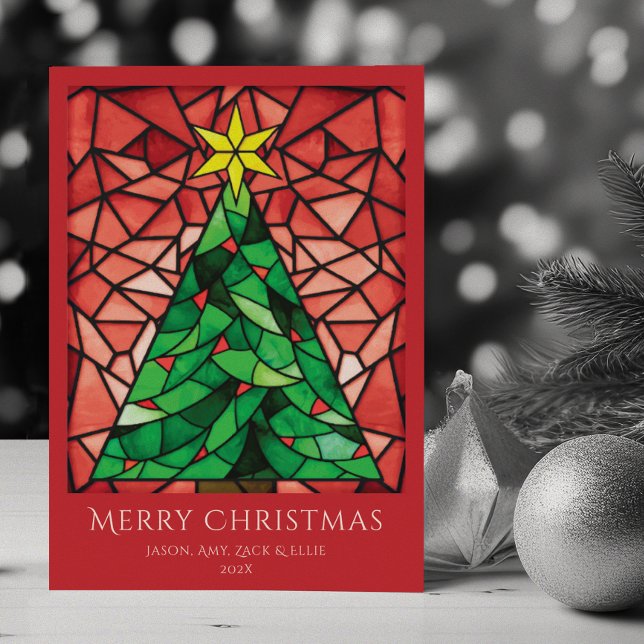 Bright Colourful Merry Christmas Tree Star Holiday Card (Creator Uploaded)