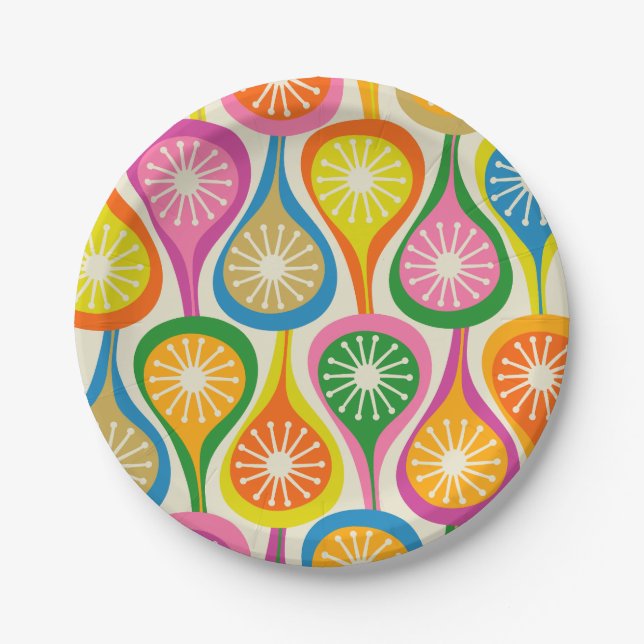 Bright Colourful Mid Century Modern Atomic Pattern Paper Plate (Front)