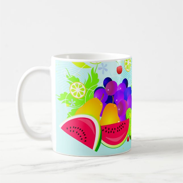 Bright Colourful Mixed Fruit Design Coffee Mug Cup (Left)