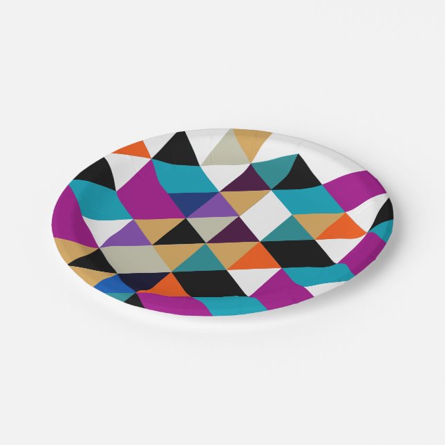 Bright Colourful Modern Abstract Geometric Pattern Paper Plate (Angled)