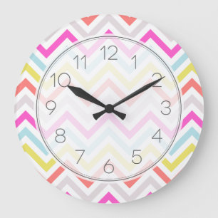 Bright Colourful Modern Chevron Stripes Large Clock