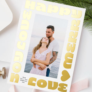 bright colourful modern   christmas gold one photo foil holiday card