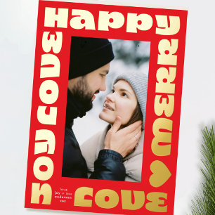 bright colourful modern christmas one photo red foil holiday card