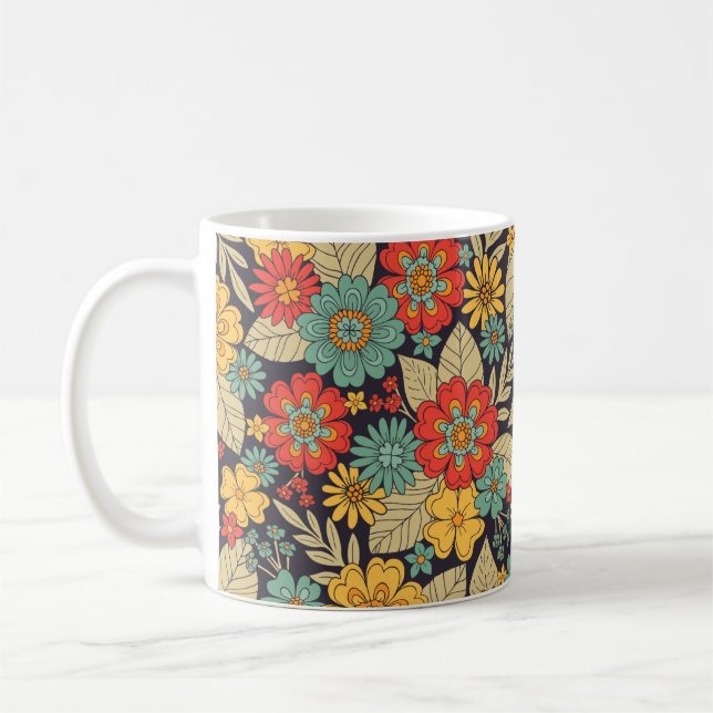 Bright, Colourful Modern Floral Coffee Mug (Left)