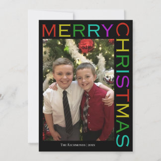 Bright Colourful Modern Merry Christmas Photo blac Holiday Card