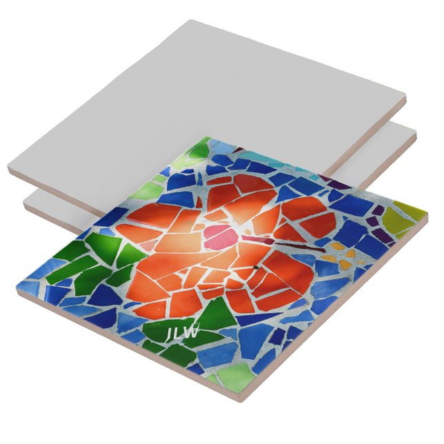 Bright Colourful Mosaic Red Flower Ceramic Tile (Creator Uploaded)