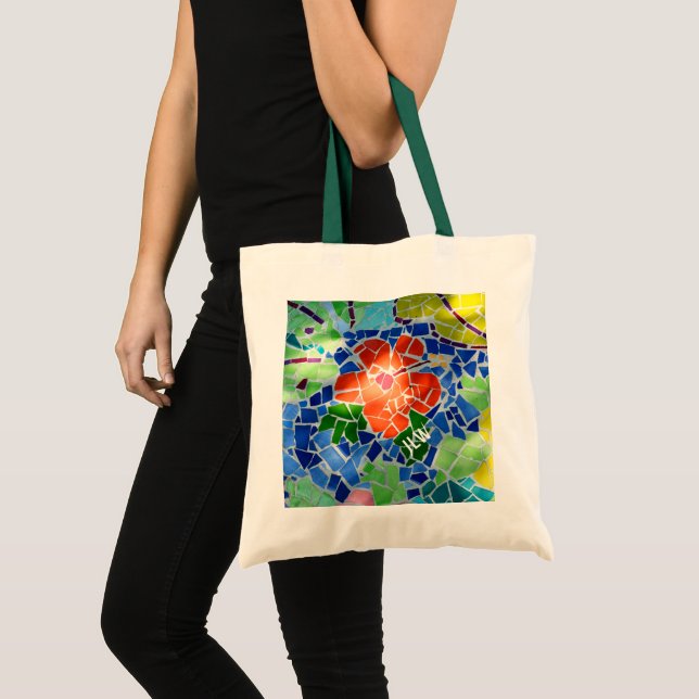 Bright Colourful Mosaic Red Flower Tote Bag (Front (Product))