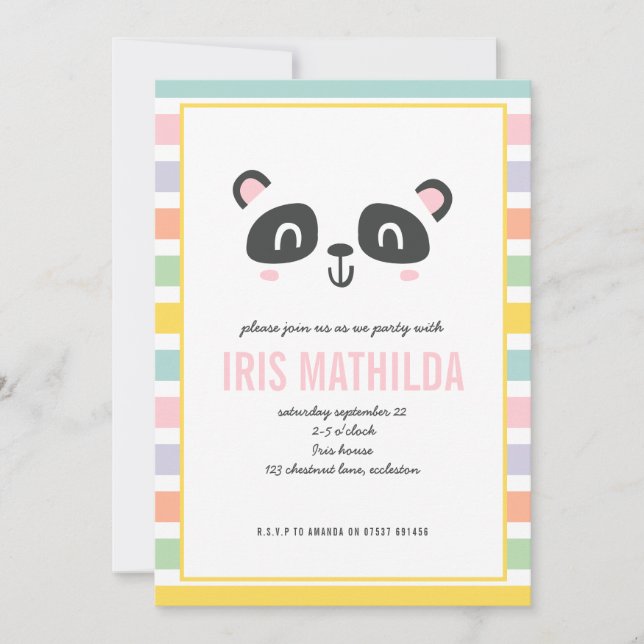 Bright colourful multicolor panda birthday party (Front)