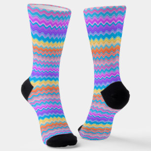 Bright Colourful Multicolored Wavy Zigzag Pattern  Socks